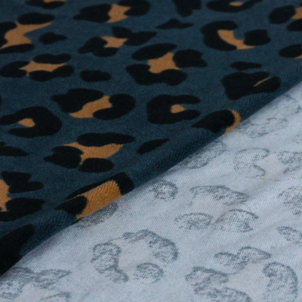 Nickistoff bedruckt Leo Animalprint petrol